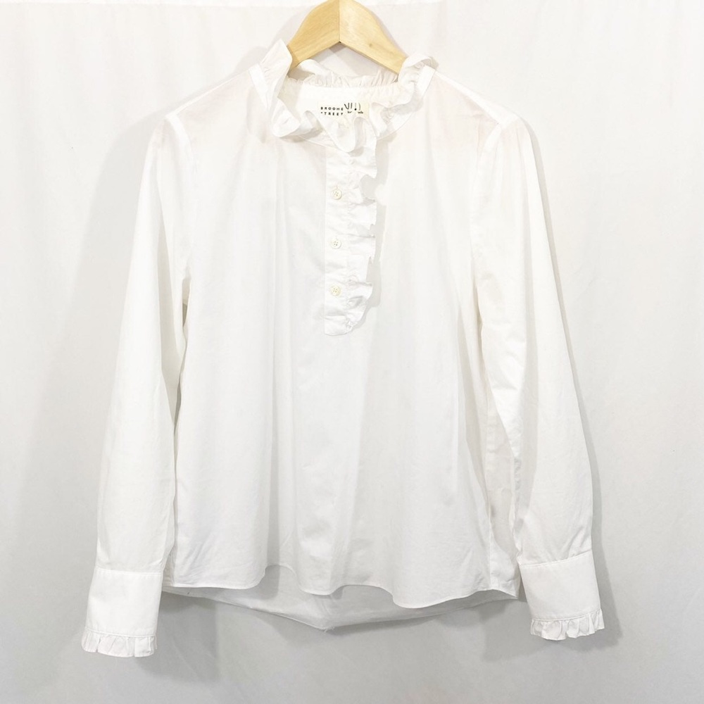 NWT Kate Spade Broome Street Ruffle Neck Poplin Blouse